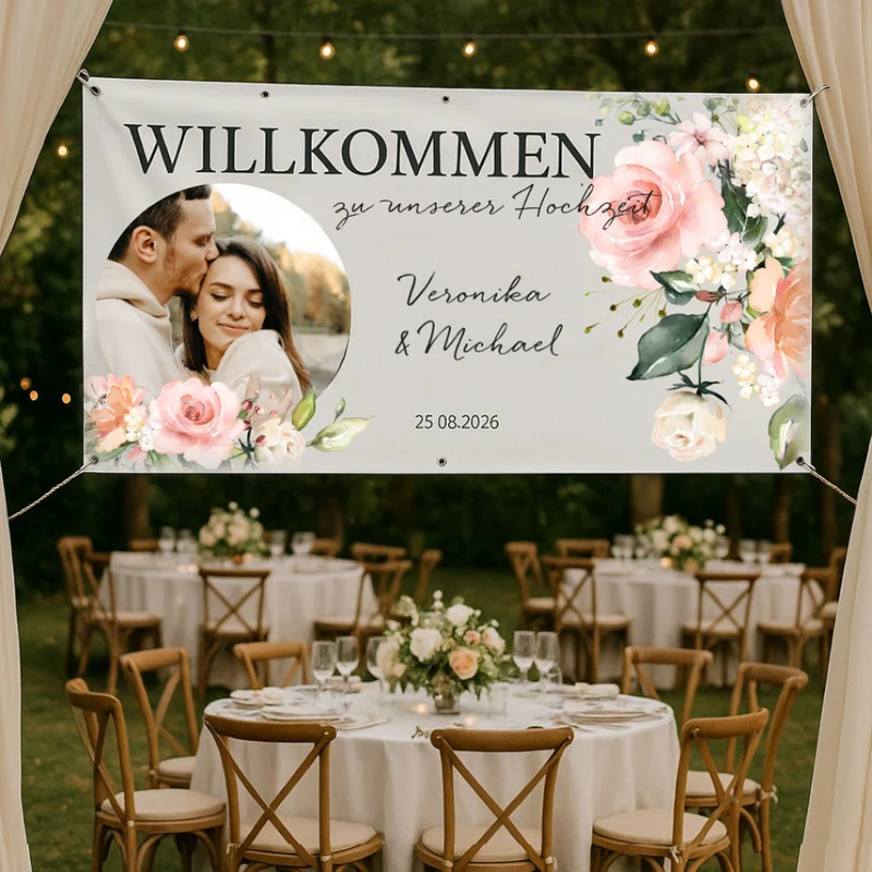 Personalisiertes Willkommensbanner Hochzeit Blütenzauber