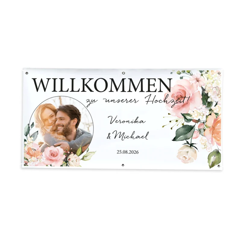 Personalisiertes Willkommensbanner Hochzeit Blütenzauber