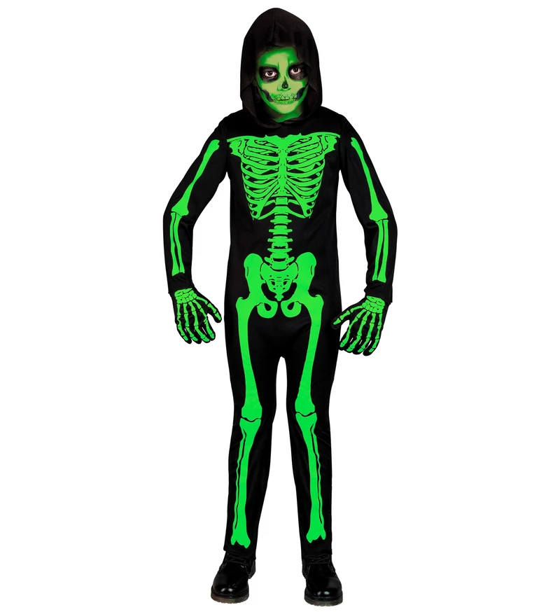 Halloween Skelett Kinderkostüm | Schwarz Grün - UV