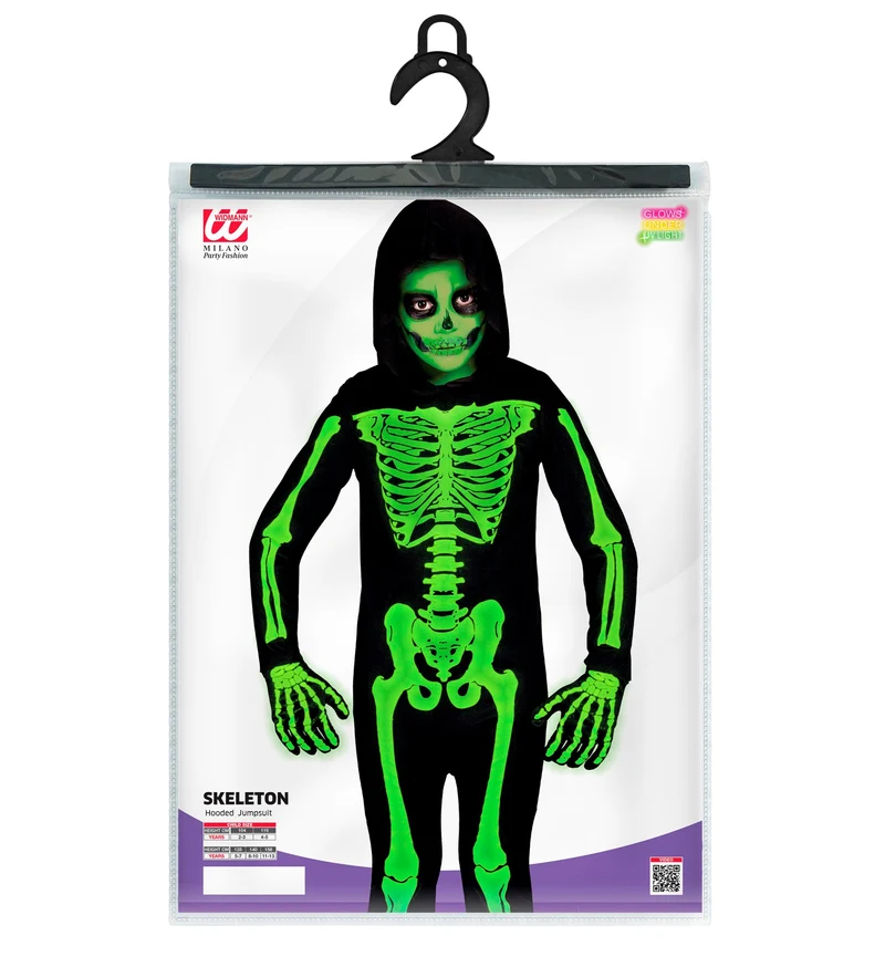 Halloween Skelett Kinderkostüm | Schwarz Grün - UV