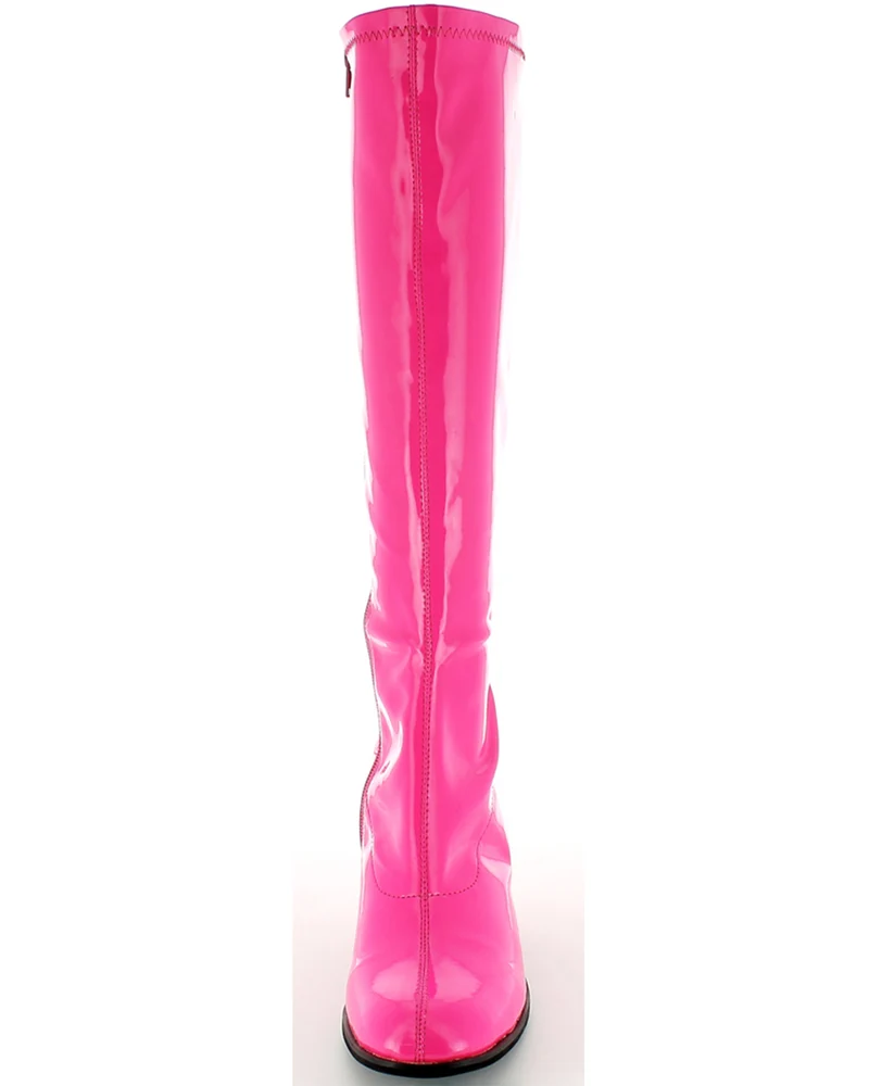 Gogo Damen Retro Lackstiefel mit schmalem Schaft | Pink