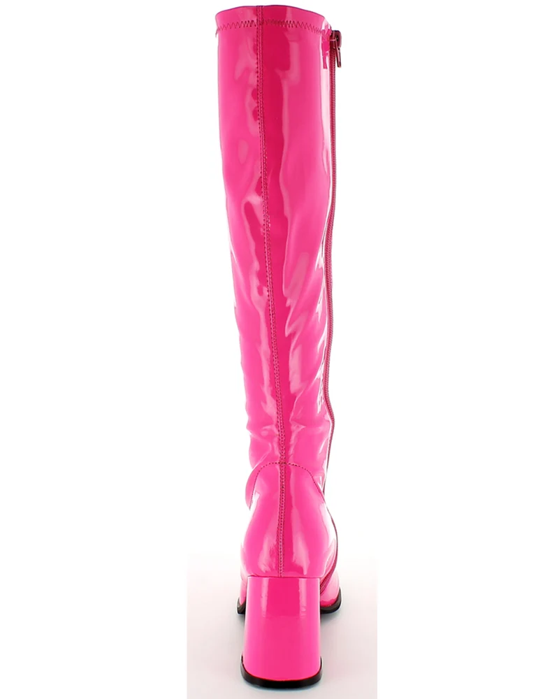 Gogo Damen Retro Lackstiefel mit schmalem Schaft | Pink