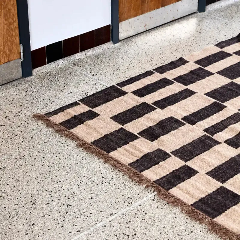 Teppich Graph Schwarz Natur Jute Wolle mit Fransen