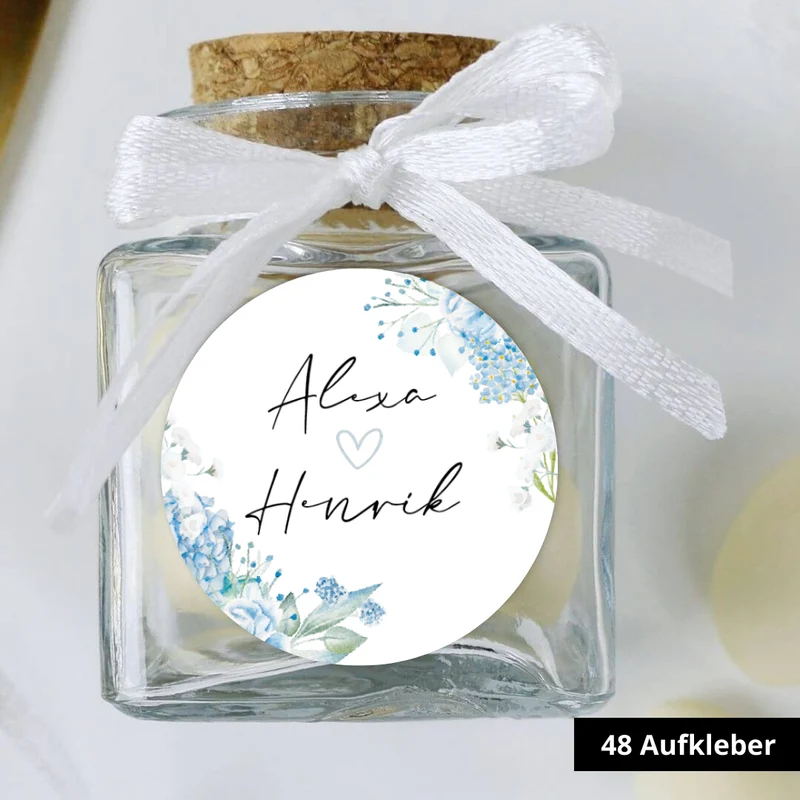 Personalisierte Aufkleber Dusty Blue (48 Stück)