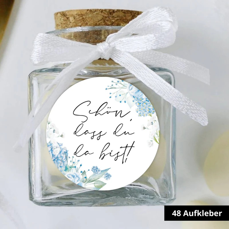 Aufkleber Dusty Blue Schön, dass Du da bist! (48 Stück)