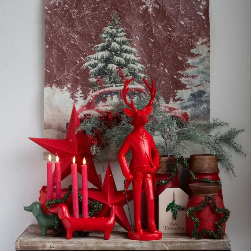 Kerzenhalter Dackel rot für 4 Stabkerzen – Moderne Adventskranz Alternative