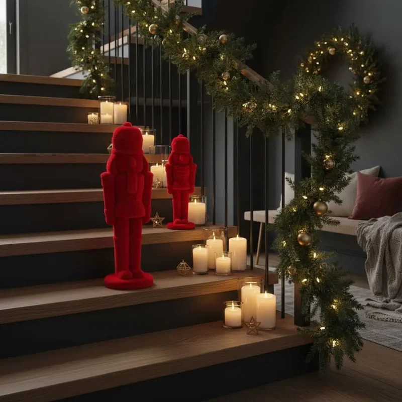 Roter Nussknacker mit Samtoberfläche – Weihnachtsfigur 30 & 50 cm