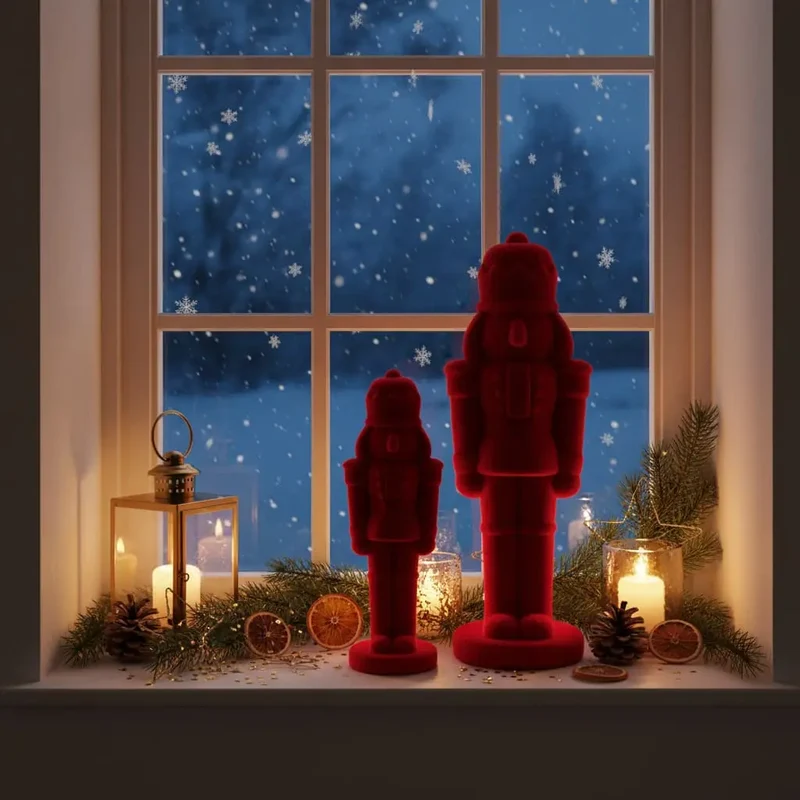 Roter Nussknacker mit Samtoberfläche – Weihnachtsfigur 30 & 50 cm