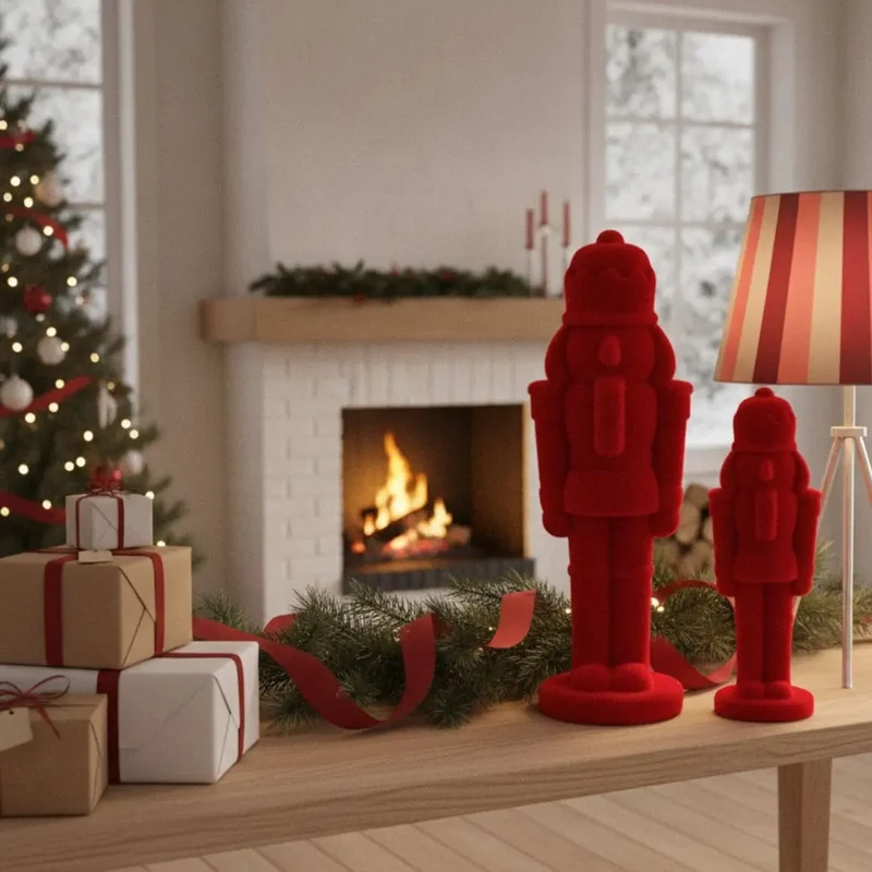 Roter Nussknacker mit Samtoberfläche – Weihnachtsfigur 30 & 50 cm