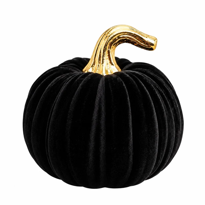 Kürbis 15 cm | Schwarz Gold - Halloween Dekoration