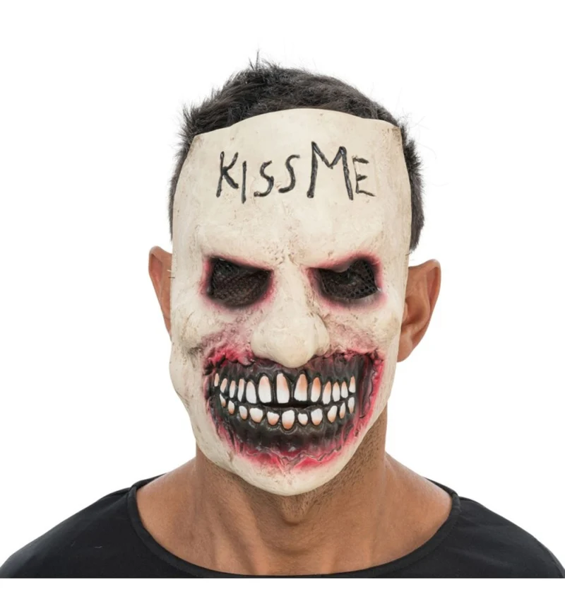 Halloween Latex Maske "KISS ME" | Weiß Schwarz