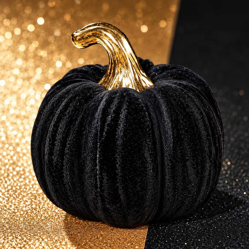 Kürbis 13 cm | Schwarz Gold - Halloween Dekoration