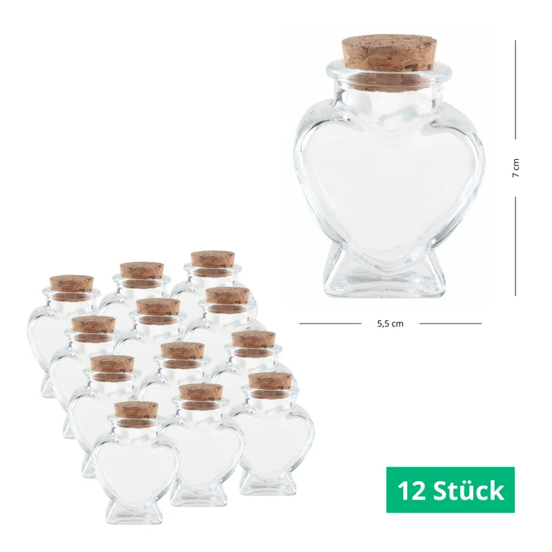 Korkenglas Herz Set (12 Stück)