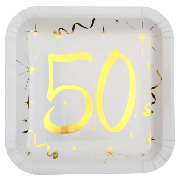 Pappteller quadratisch 50. Geburtstag (10 Stück)