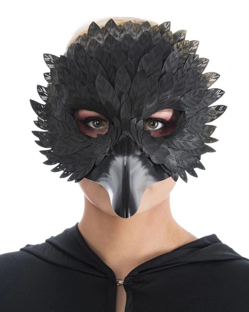 Schwarzer Rabe Halloween Pest Maske | mit Federn
