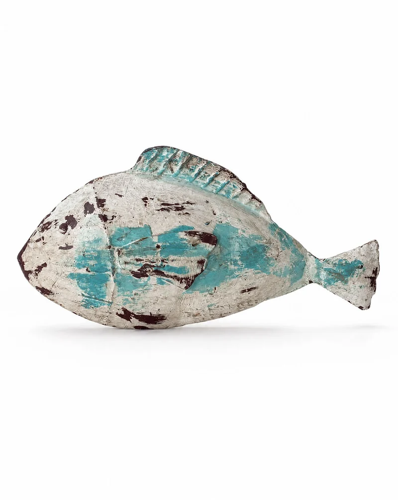 Deko-Objekt Fisch Metall stehend — Blau/Weiß, große Form