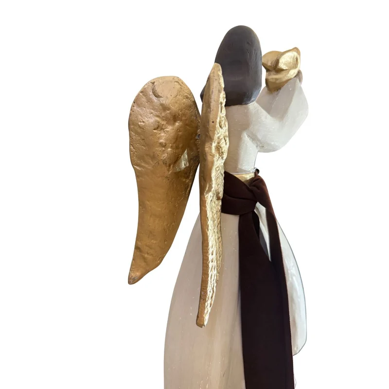 Engel Figur LIA: Großer Holzengel mit goldener Taube & Flügeln