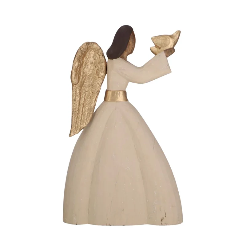 Engel Figur LIA: Großer Holzengel mit goldener Taube & Flügeln