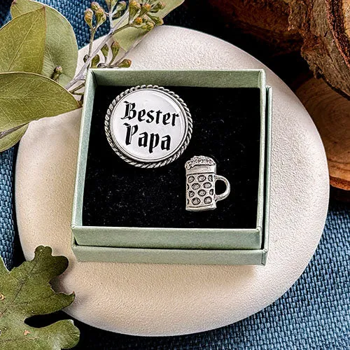 Bester Papa & Bierkrug altsilber Pin | Doppelpackerl