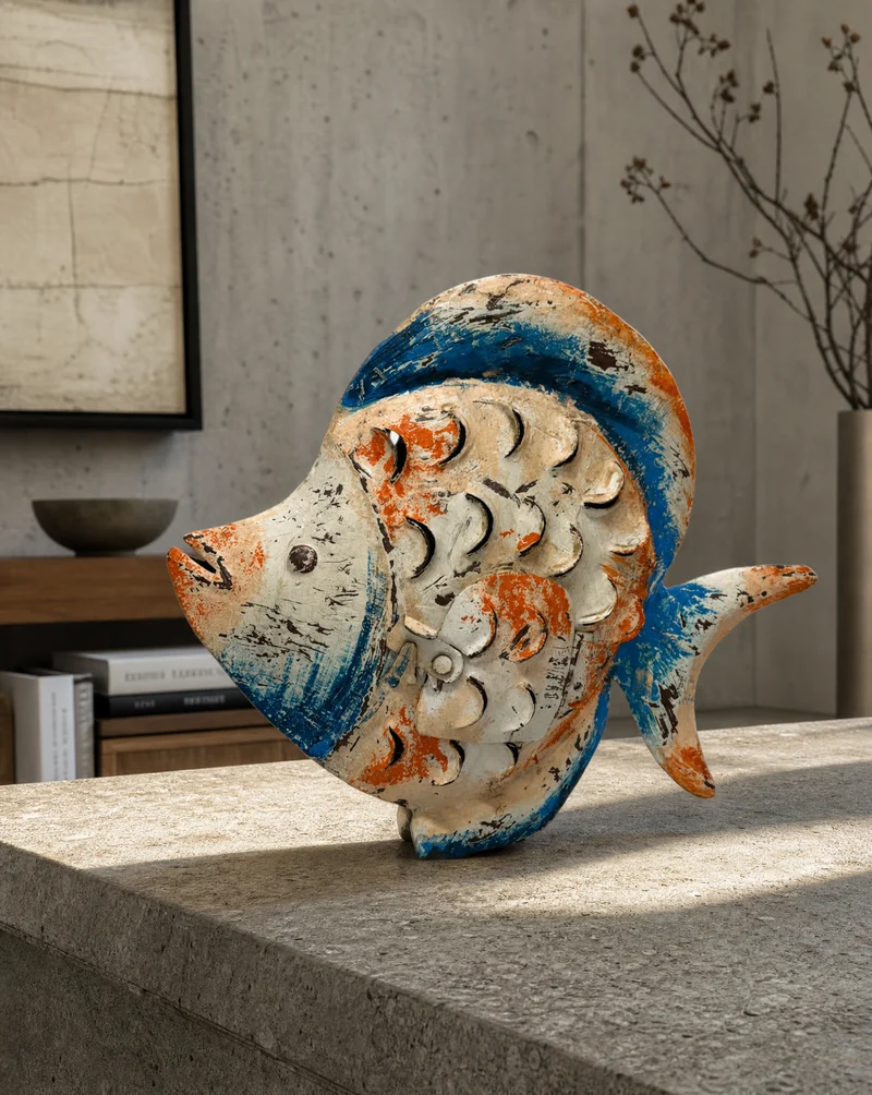 Deko-Objekt Fisch Metall — Orange/Blau