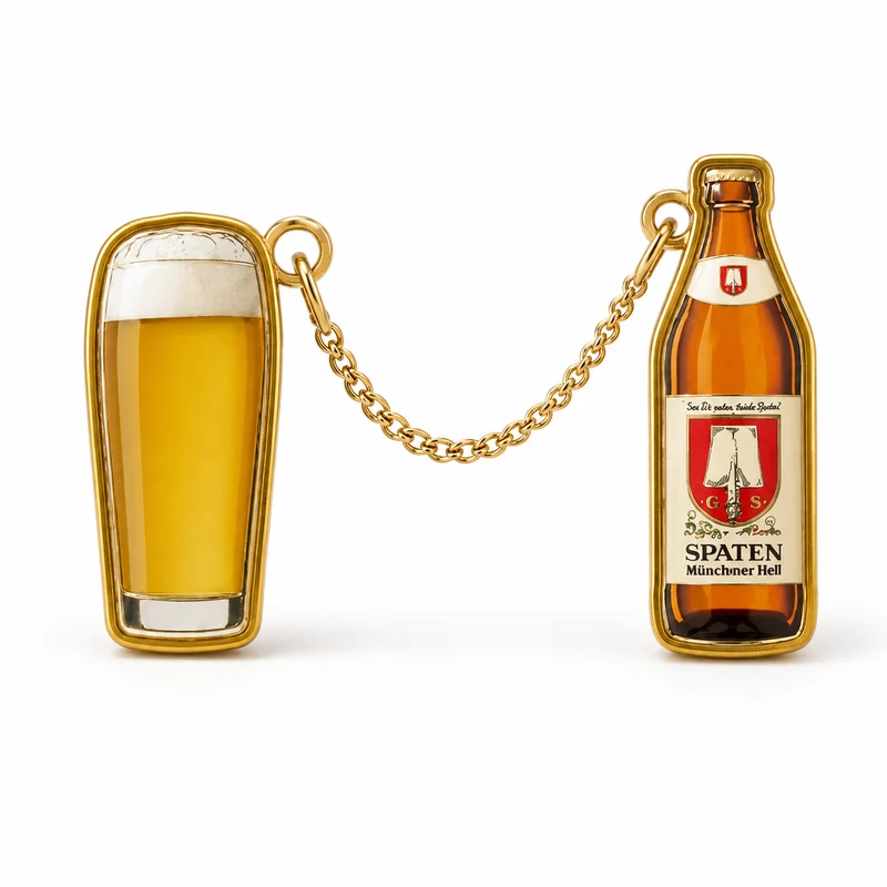 Anstecker Spaten Bierflasche mit Glas