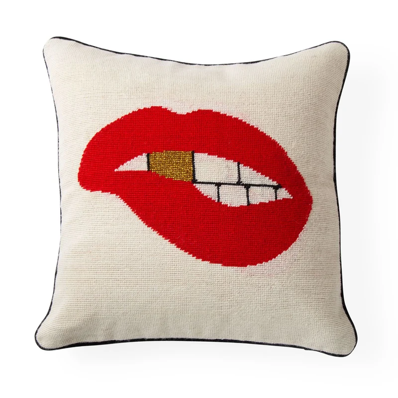 Kissen LIPS BITTEN beige/rot