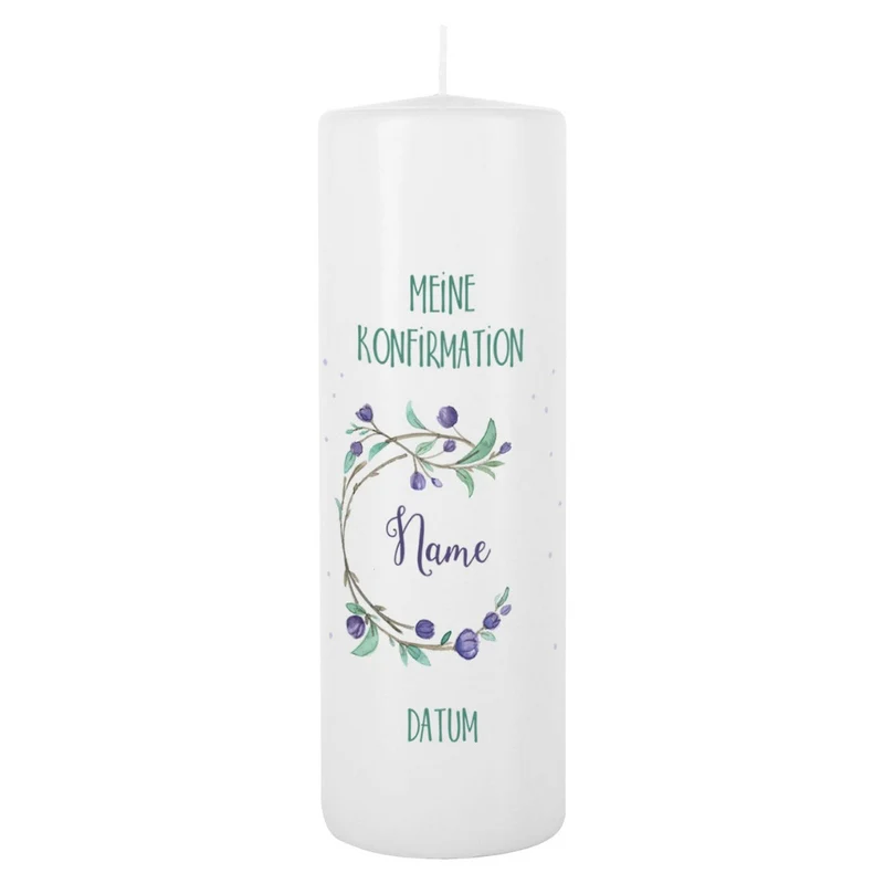 Personalisierte Konfirmationskerze Blumenkranz