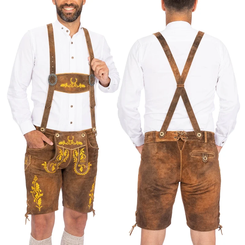 Lederhosen Men Short Antique Olive Yellow