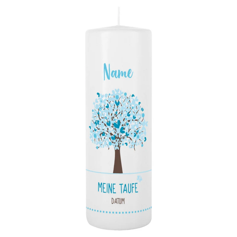 Personalisierte Taufkerze Lebensbaum blau