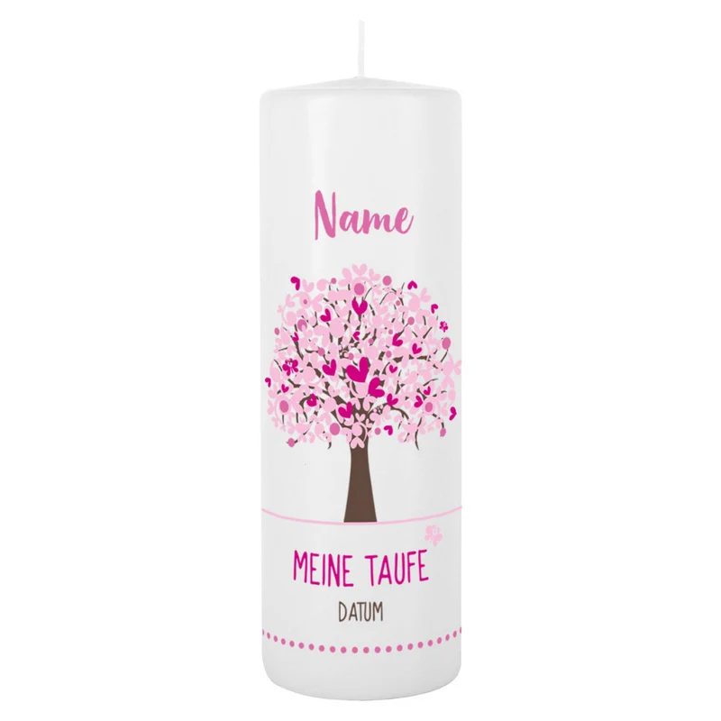 Personalisierte Taufkerze Lebensbaum rosa