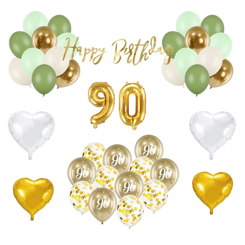 90. Geburtstag Deko grün/gold (29-teilig)