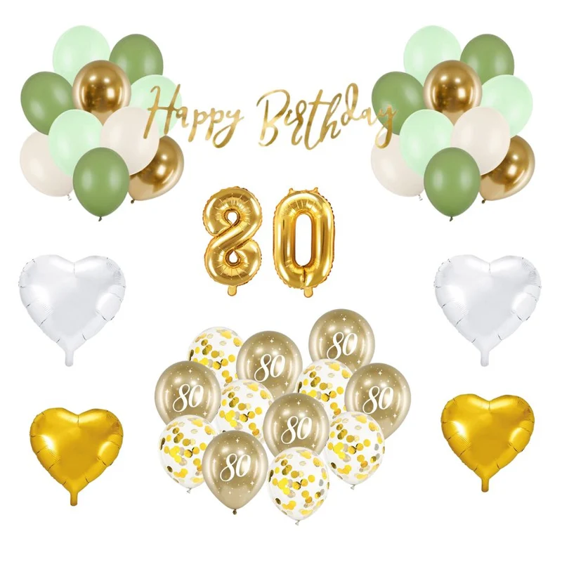 80. Geburtstag Deko grün/gold (29-teilig)