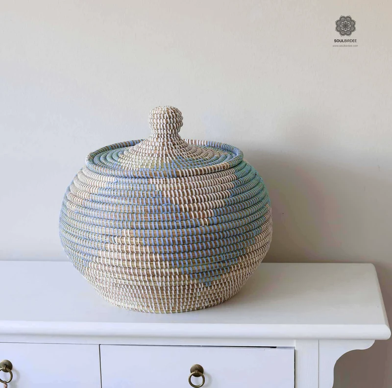 Ethno Korb "Nairobi" Weiss-Blau