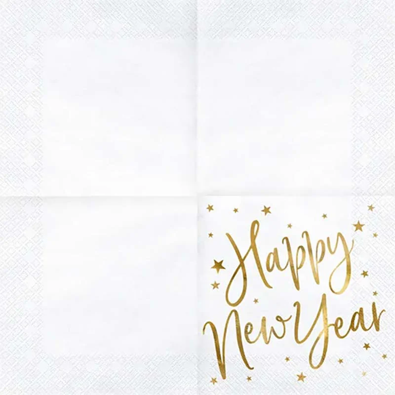 Servietten "Happy New Year" 20Stk/33x33cm | Weiß/Gold