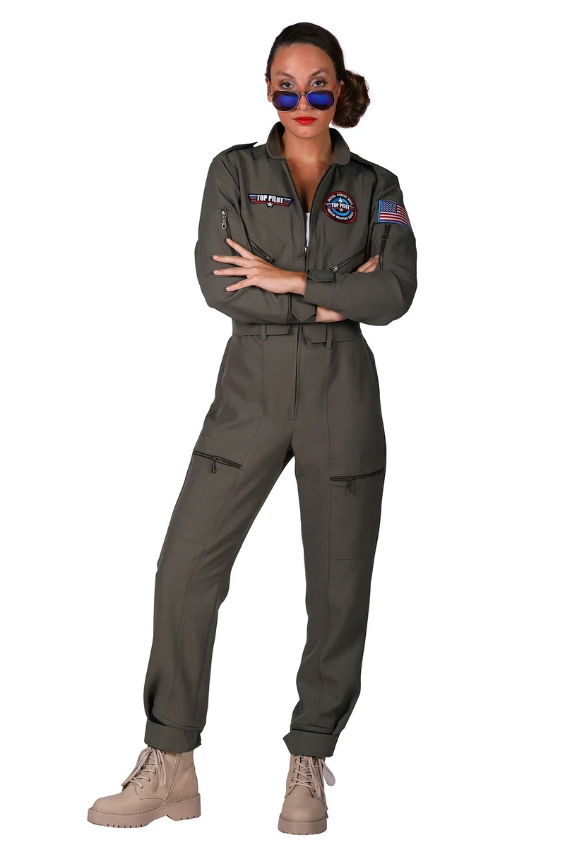 Kampfjet Kostüm "Top Pilot" für Damen | Grün - Flieger Overall