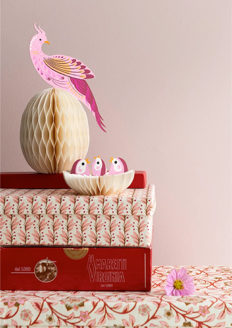 Bungalow DK Paradiesvogel & Nest im Set – Wabenpapier Rosa/Pink