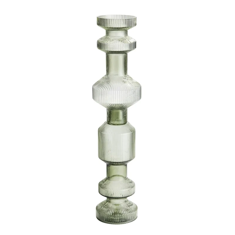ISAA Vase-Kerzenständer Ara – Geripptes Glas, hohe Vase & Kerzenständer