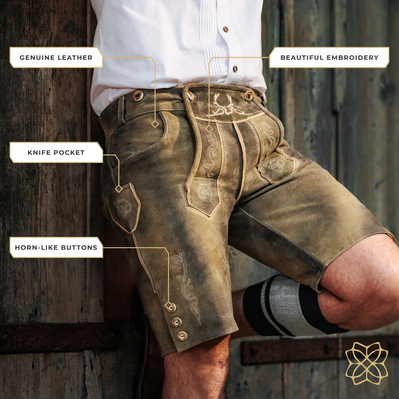 Lederhosen Men Short Antique Mushroom Brown
