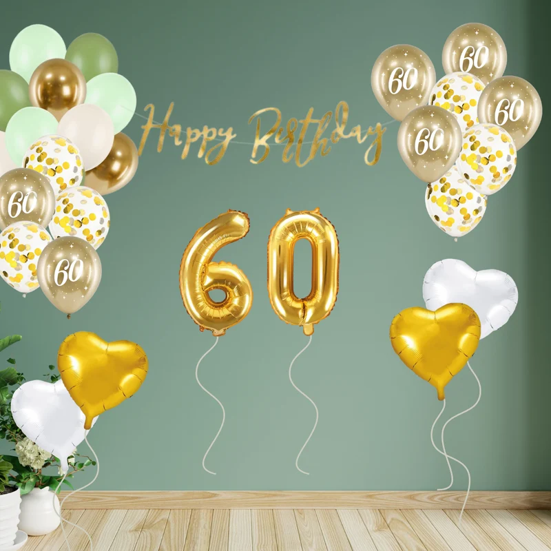 60. Geburtstag Deko grün/gold (29-teilig)