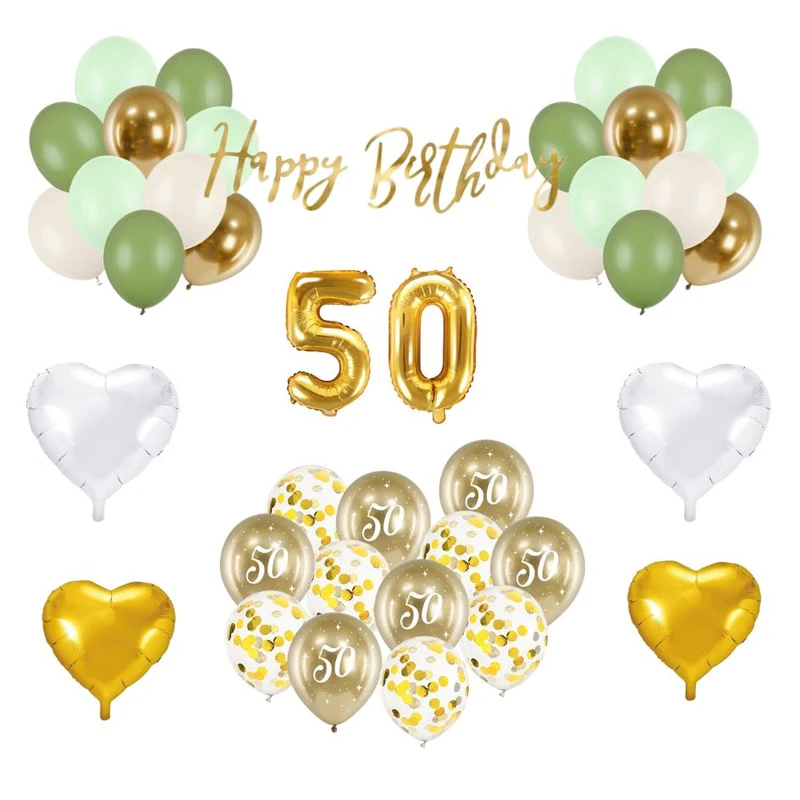 50. Geburtstag Deko grün/gold (29-teilig)