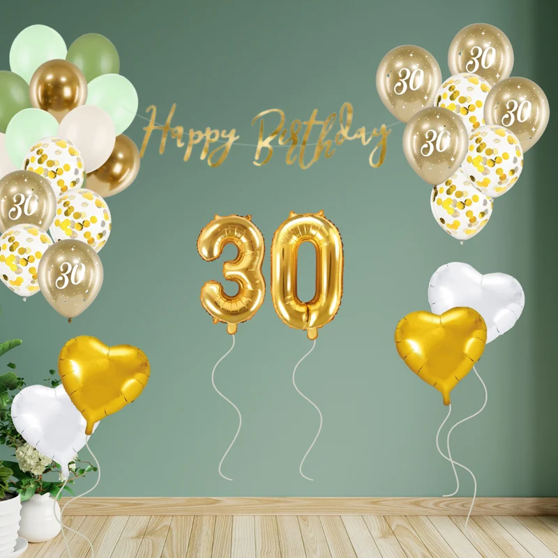 30. Geburtstag Deko grün/gold (29-teilig)