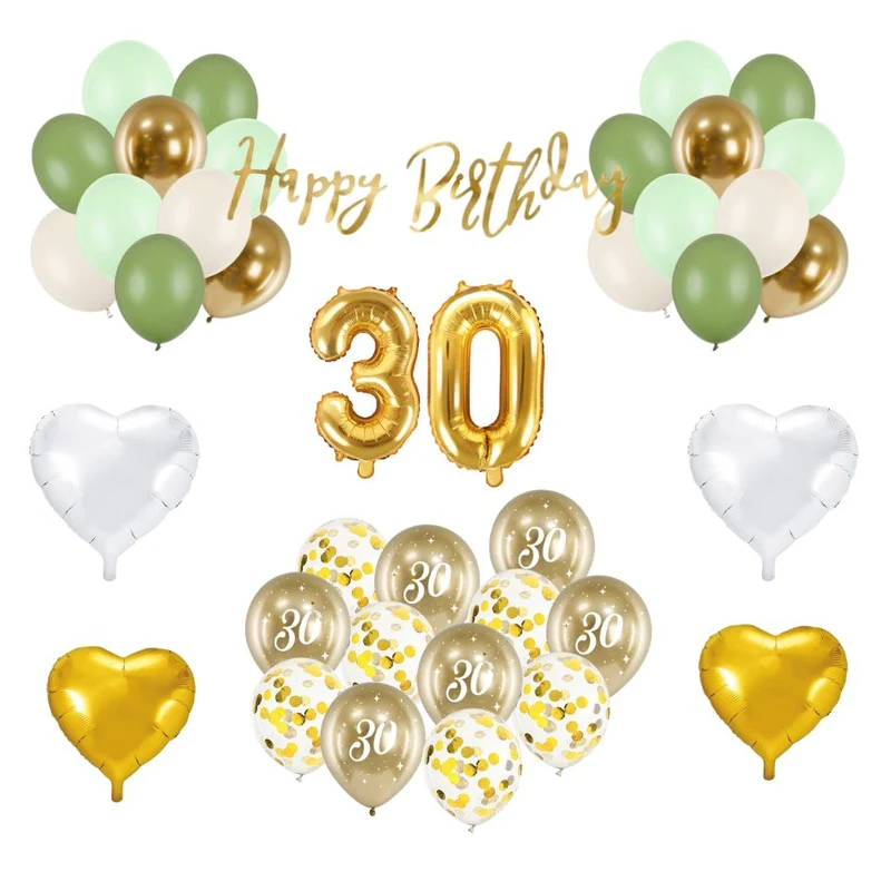 30. Geburtstag Deko grün/gold (29-teilig)