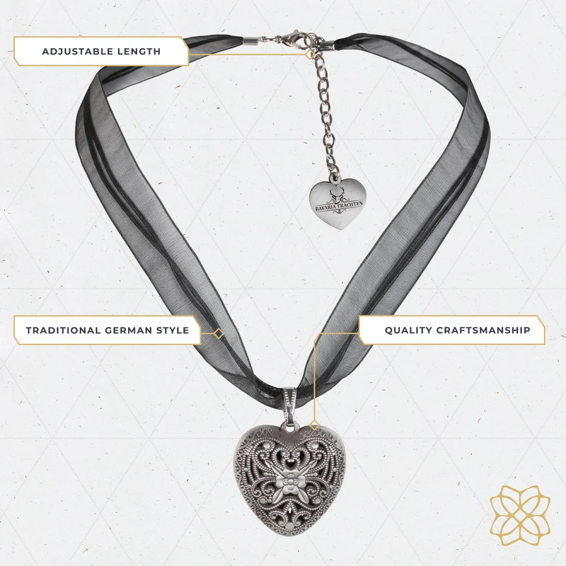 Organza Heart Necklace Black
