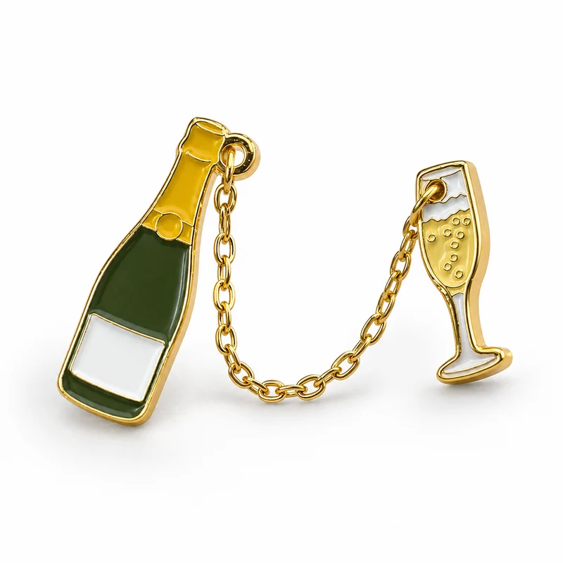 Anstecker Champagner Flasche mit Glas