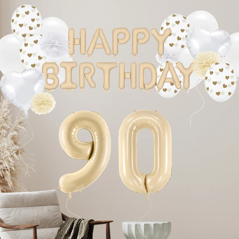 90. Geburtstag Deko beige (37-teilig)