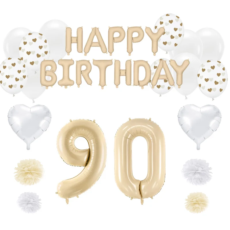 90. Geburtstag Deko beige (37-teilig)