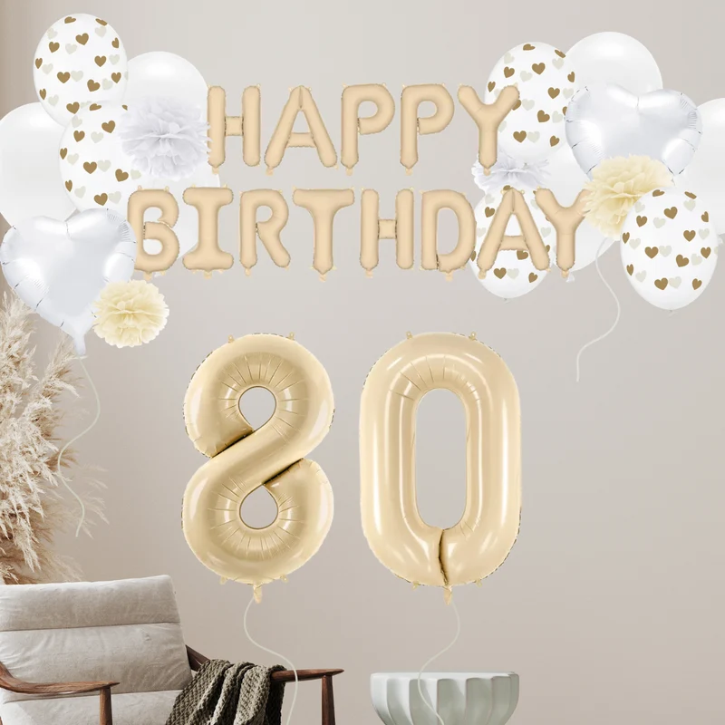 80. Geburtstag Deko beige (37-teilig)
