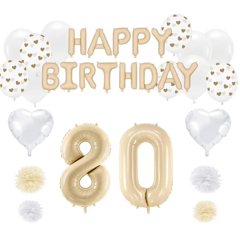 80. Geburtstag Deko beige (37-teilig)