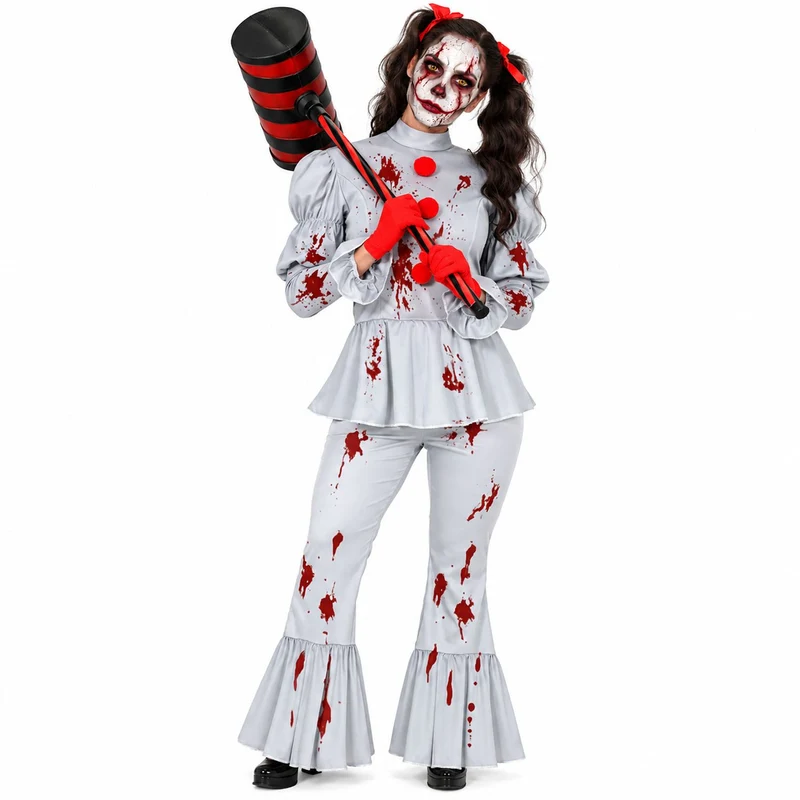 Halloween Damen Kostüm "Horror Clown Grey" | 2-tlg.