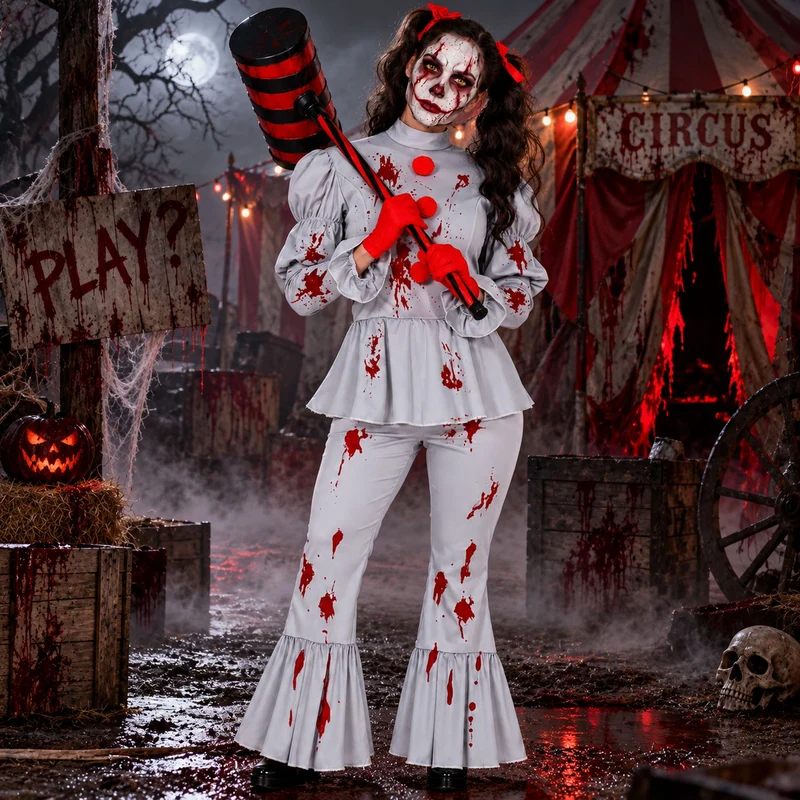 Halloween Damen Kostüm "Horror Clown Grey" | 2-tlg.